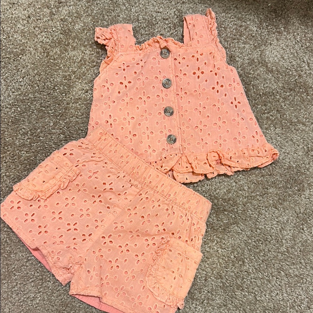 Kids Peach Eyelet Top and Shorts Set